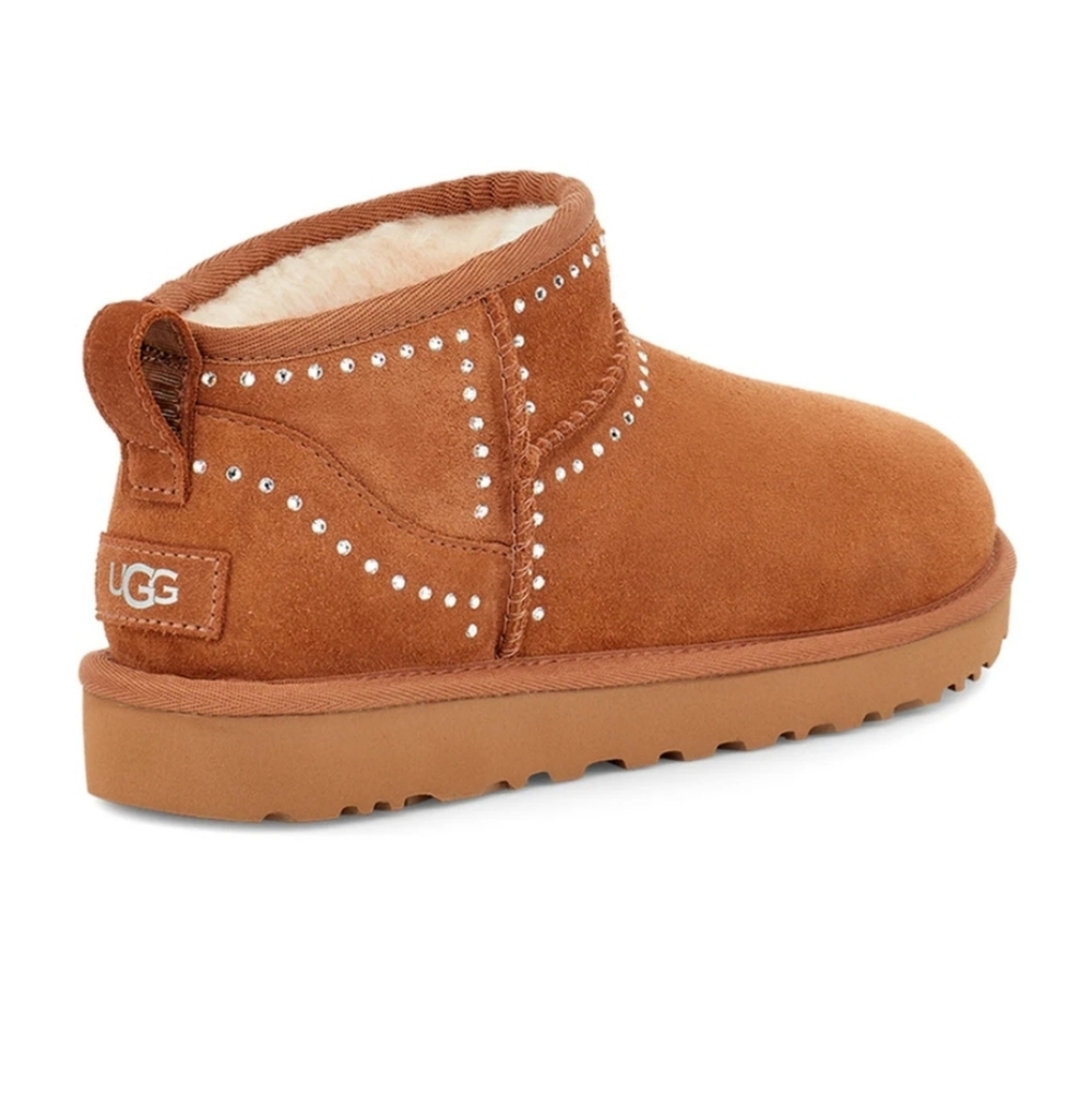 Ugg ULTRA MINI Bling Boots Suede Swarovski Suede Designer Fur Sheaeling #196 - Picture 3 of 16